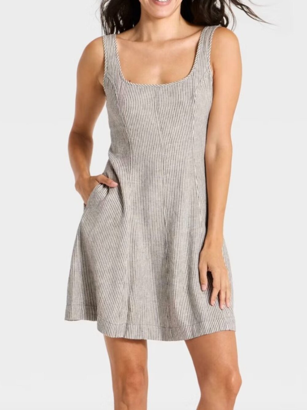 NWT Target - Linen Mini Dress - Universal Thread™ Brown & White Stripe - Size M